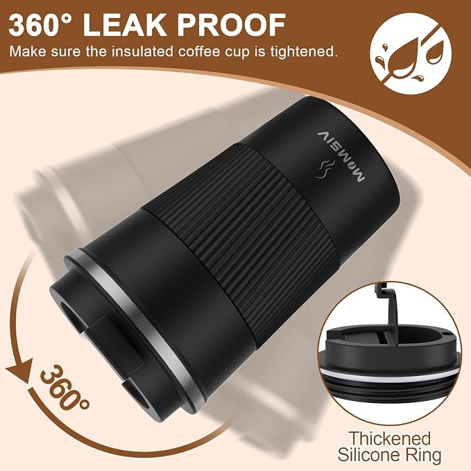 MOMSIV 12oz Travel Coffee Mug, Insulated Coffee Cup - Image 2