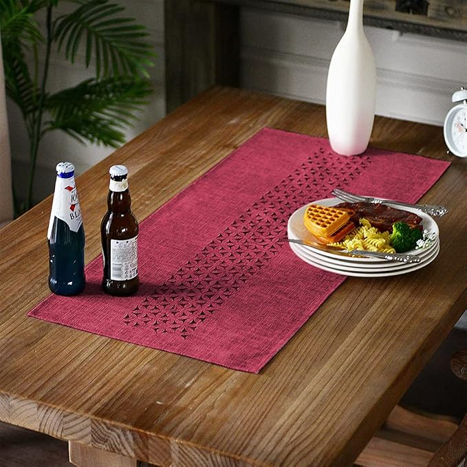 ARTABLE Burgundy Rectangle Fabric Table Runner Finished Edge 16 x 28 Inch | by ARTABLE