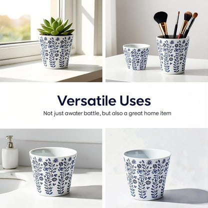 YQ&AMK 6.7oz Blue and White Floral Ceramic Cup - Image 6