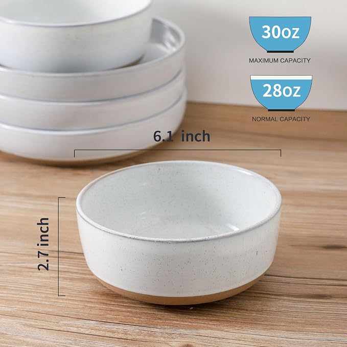 HASENSE Ceramic Cereal Bowls Set of 6, Bluish White Bowls Microwave Safe and - Image 4