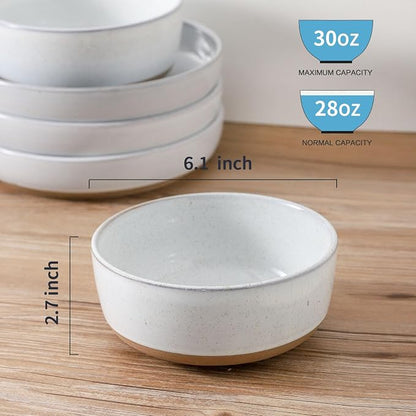 HASENSE Ceramic Cereal Bowls Set of 6, Bluish White Bowls Microwave Safe and - Image 4