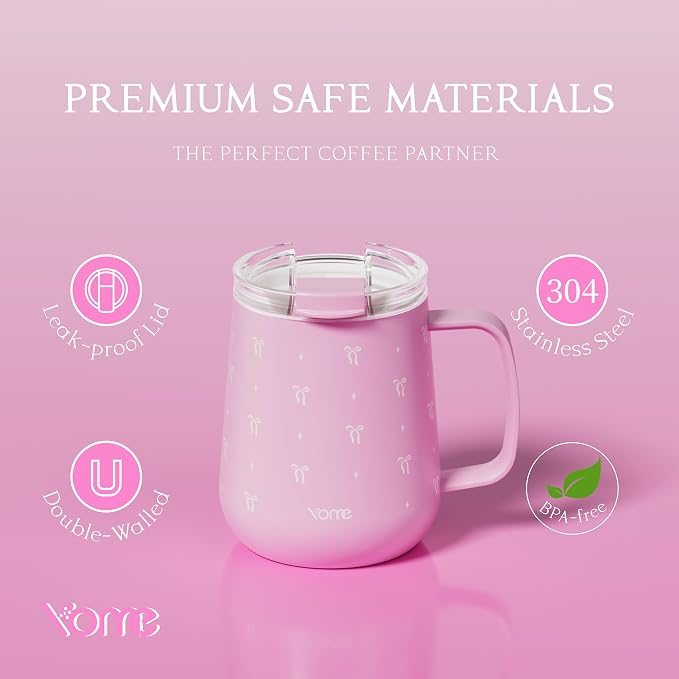 YOME 10oz Elegant Bow Pink Insulated Coffee Mug - Image 7