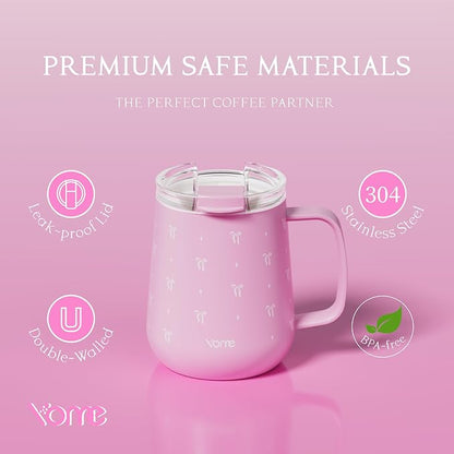 YOME 10oz Elegant Bow Pink Insulated Coffee Mug - Image 7