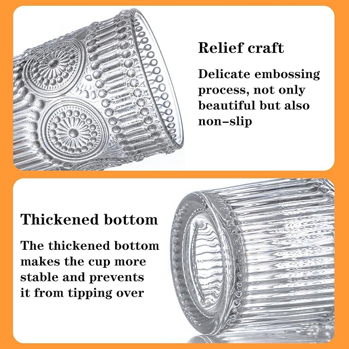 Ribbed Glass Cups 12oz Drinking Glasses Set of 2 Ribbed Glassware, Cocktail - Image 5