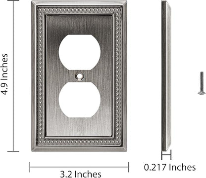Henne Bery Sunken Pearls Heavy Duty Decorative Wall Plate Switch Plate Outlet Cover (Single Duplex, 2 Pack, Heirloom Silver)