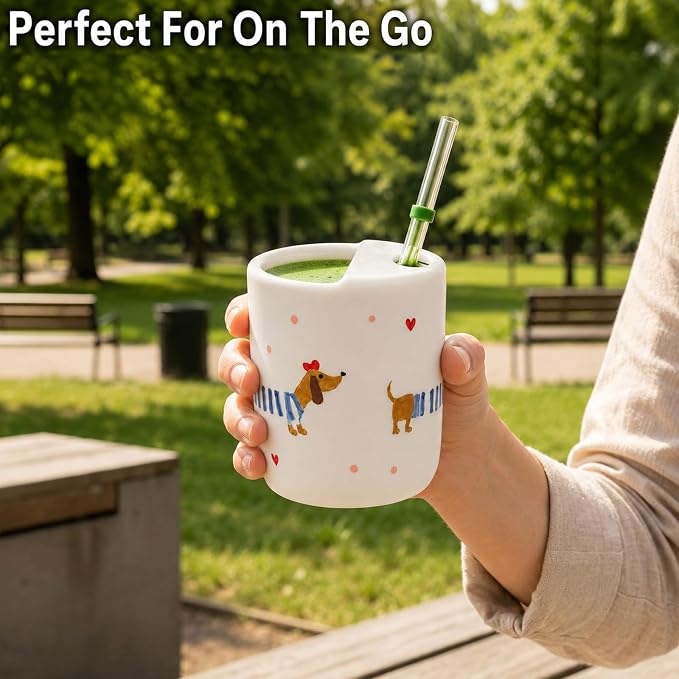 Ceramic Travel Coffee Mug 12 OZ, Cute Dachshund Pattern Coffee Cup, Handmade - Image 7