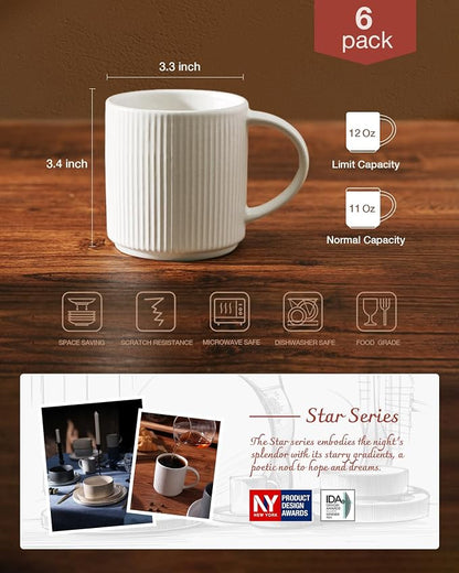 famiware Coffee Mug Set for 6, Star 12 oz Catering Mugs Cup Set - Image 4