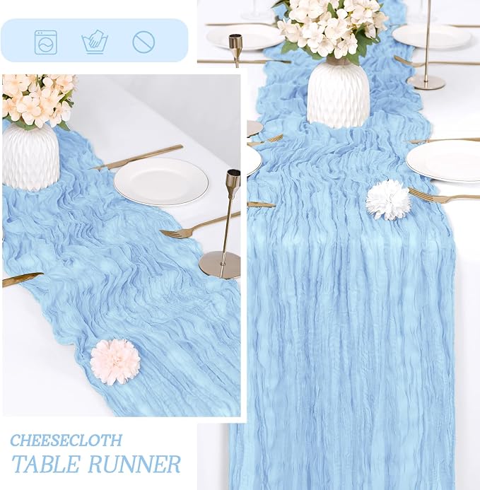 3 Pack Baby Blue Cheesecloth Table Runner 17x108 Inch Semi Sheer Boho Gauze - Image 6