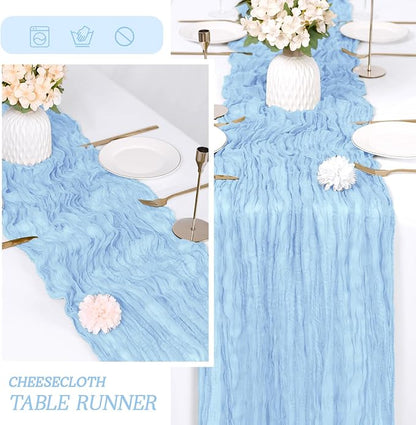 3 Pack Baby Blue Cheesecloth Table Runner 17x108 Inch Semi Sheer Boho Gauze - Image 6