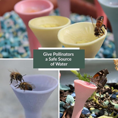5 Pack, Bee Watering Station, 100% Handmade from Porcelain, Bee and Butterfly - Image 4