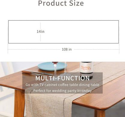 Tosewever Decorative Linen Table Runner Farmhouse Style Tabletop Collection 14 - Image 2