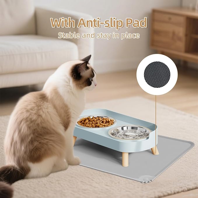 Elevated Cat Bowl with Food Mat, Raised Cat Food and Water Bowl Set - Image 5