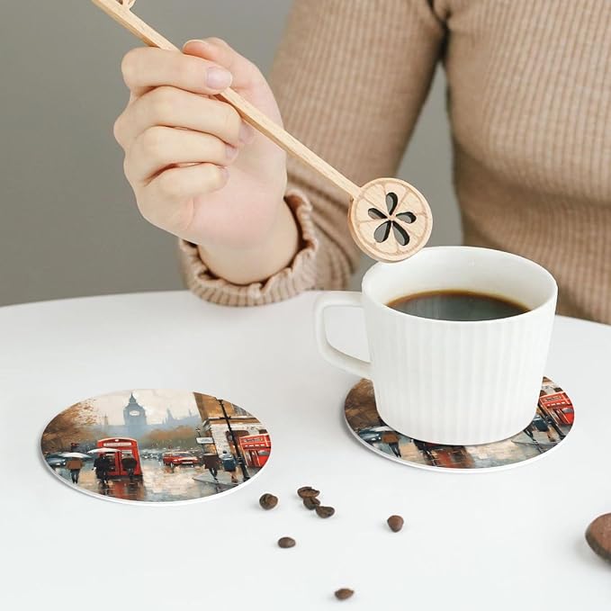 4Pcs Leather Coaster for Drinks London Impression Cup Coasters Aesthetic Drink - Image 7