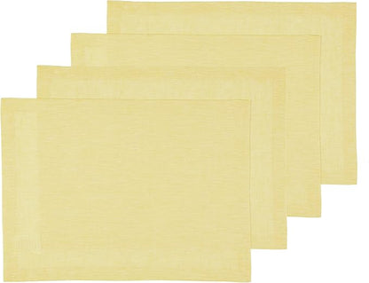 Solino Home Linen Placemats Set of 4-100% Pure Linen Chambray Yellow Cloth Placemats 14 x 19 Inch for Spring, Easter - Athena