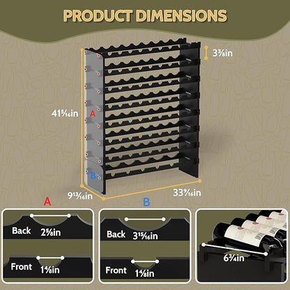 Wine Rack Freestanding Floor, Bamboo 8-Tier 69 Wine Bottle Holder Racks Countertop Cabinet Display, Wooden Stackable Modular Wine Storage Organizer Shelves for Kitchen Bar Cellar Dining Room Black