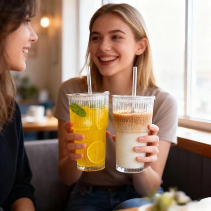 Glass Cups with Lids and Straws, 20oz Ribbed Glass Tumbler - Image 6