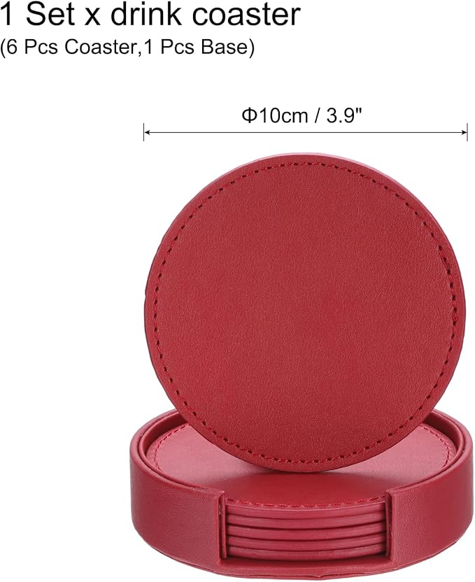 uxcell 1 Set Leather Coasters for Drinks, Drink Coasters - Image 2