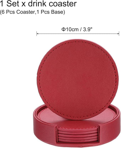 uxcell 1 Set Leather Coasters for Drinks, Drink Coasters - Image 2