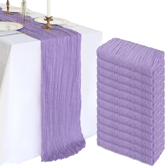 12 Pack 10Ft Lavender Purple Cheesecloth Table Runner 23 x 120 Inch | Gauze by CKIKU