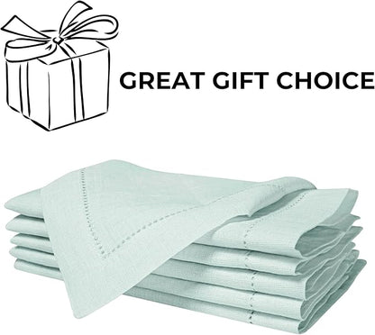 BEDDING CRAFT Set of 4 Hemstitch Pastle Blue Cloth Dinner Napkins 100% Linen - Soft Durable Washable -Ideal for Events Wedding Christmas Thanksgiving Newyear-Perfect Everyday Use Table Linen 18x18.