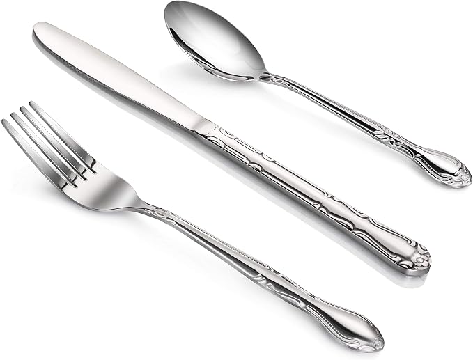 New Star Foodservice Rose Pattern Stainless Steel Flatware Set, 3-Piece Set - Image 3