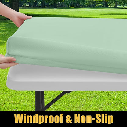 Smiry Rectangle Picnic Table Cloth, Waterproof Elastic Fitted Tablecloths for 4 Foot Tables, Washable Polyester Table Cover for Camping, Indoor and Outdoor (Green, 30"x48")
