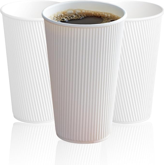 16oz Double Wall Ripple White Paper Coffee Cups- Pack of 50ct by Pantryware+Essentials