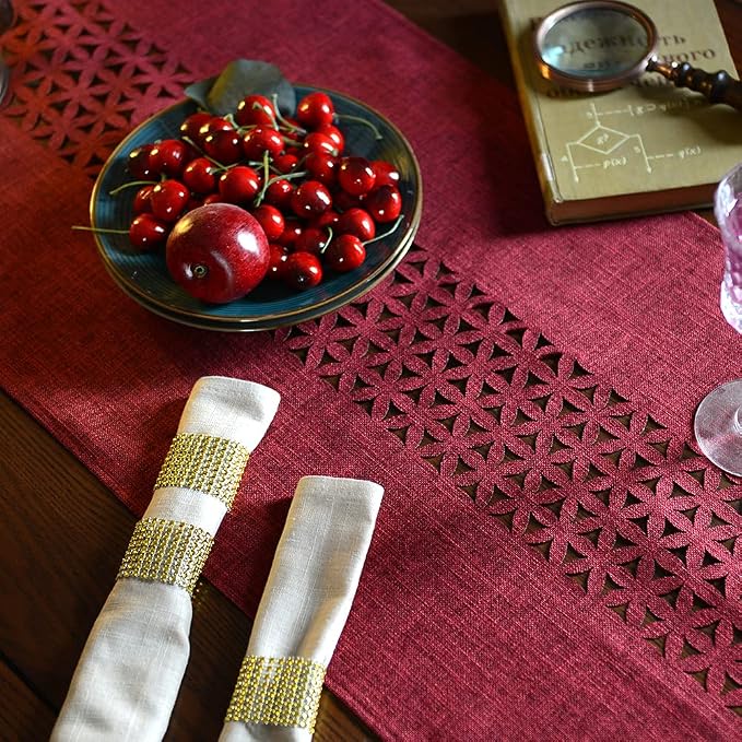 ARTABLE Burgundy Rectangle Fabric Table Runner Finished Edge 16 x 104 Inch | - Image 5