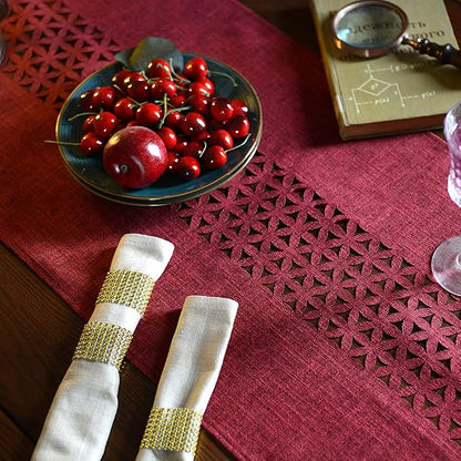 ARTABLE Burgundy Rectangle Fabric Table Runner Finished Edge 16 x 104 Inch | - Image 5
