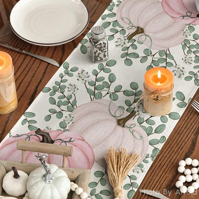 Artoid Mode 210 GSM Fall Table Runner 13x108 Inch Home Party Decor | Pink - Image 6