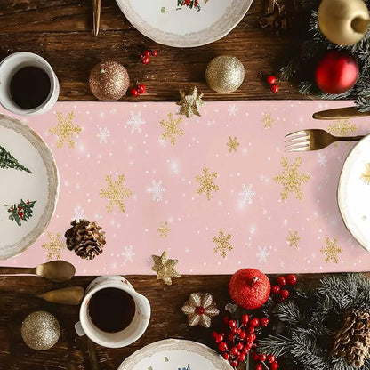Pink Christmas Snowman Table Runners 90 Inches Long, Cotton Linen Fabric - Image 6