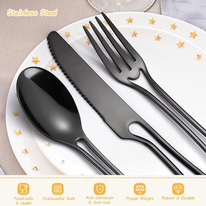 Black Silverware Set for 8, Modern 40 Piece Flatware Stainless Steel Hanging - Image 4