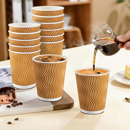 120 Pack 10 oz Coffee Cups, Disposable Corrugated Insulated Ripple Wall Paper Coffee Cups 10oz for Hot or Cold Drinks Office Home Cafe Party Travel (Champagne)