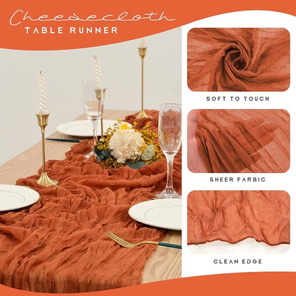 YMHPRIDE 12 Pack Cheesecloth Table Runner 35x120in Terracotta Table Runner | - Image 4