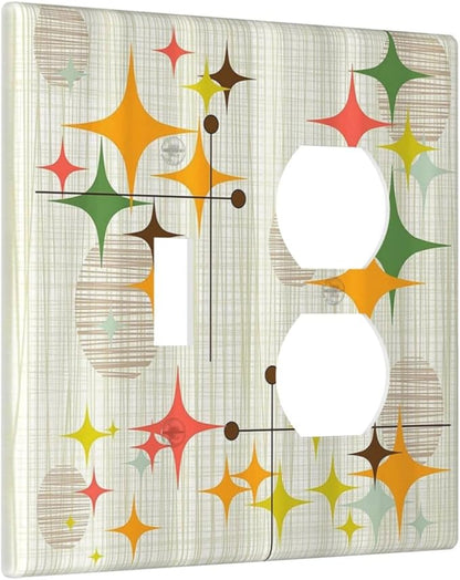 Light Switch Cover Plate Mid Century Modern Retro Stars 2 Gang Decorative Switch Plates 1 Toggle Duplex Combo Outlet Covers GFCI Wall Plates for Bathroom Bedroom Decor