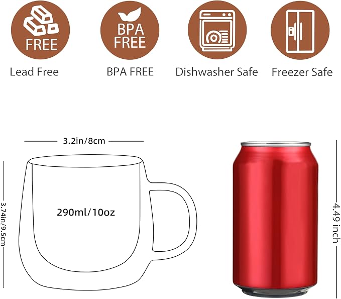 CNGLASS 10oz Double Walled Glass Coffee Mugs, Glass Espresso Mugs - Image 2