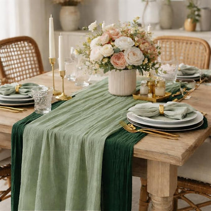 Cheesecloth Table Runner 10 Pack Sage Green and Dark Green, Boho Gauze Table by Avolander