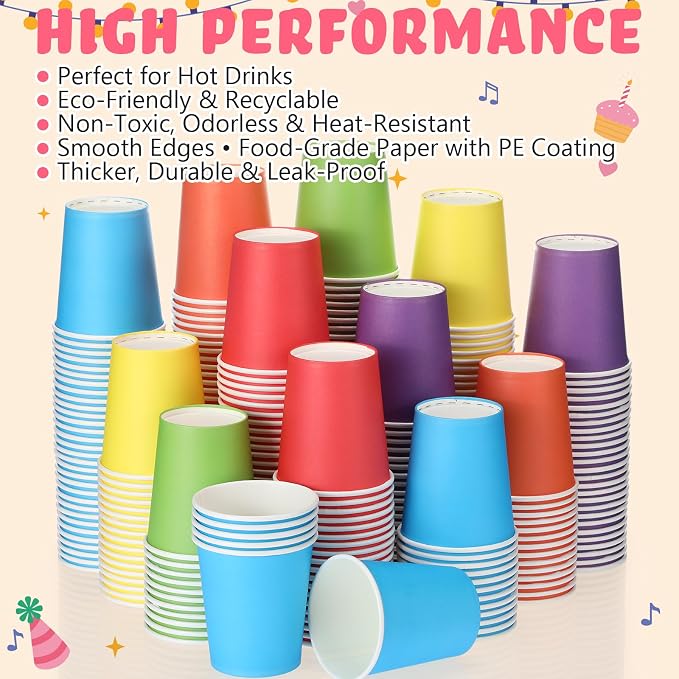 Mimorou 300 Pack 8 oz Disposable Paper Cups, 6 Colors Double PE Coated Coffee - Image 5