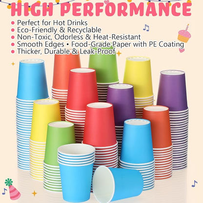 Mimorou 300 Pack 8 oz Disposable Paper Cups, 6 Colors Double PE Coated Coffee - Image 5