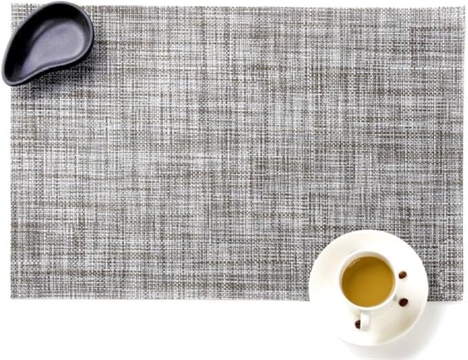 Black PVC Placemat Set of 1/6/10 Square Bamboo Tableware Pad Heat Wipe Clean by Unknown
