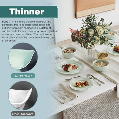 Yoshy 12-Piece White Bone China Dinnerware with Lightweight Durable Chip Resistant Design Service for 4 (12 Piece - Service for 4, Willowmist)