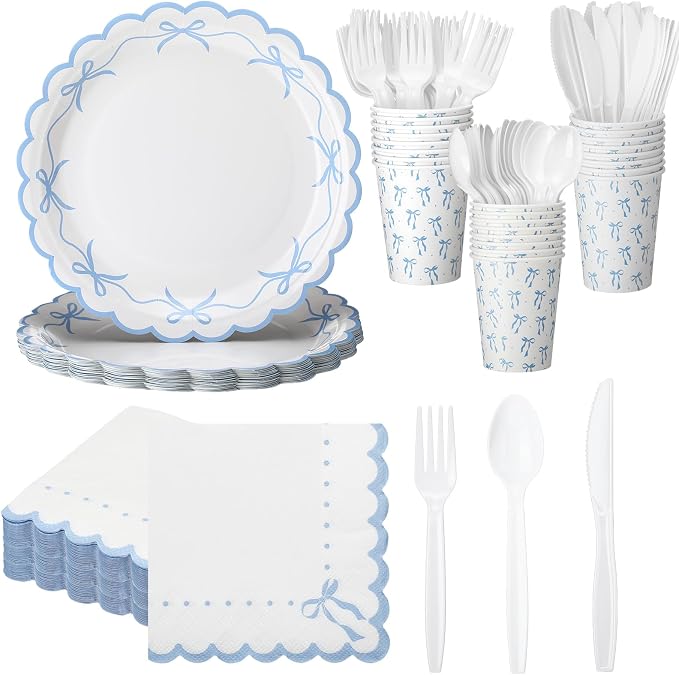 Sieral 144 Pcs Coquette Birthday Decor, Scalloped Paper Plates, Napkins Cups by Sieral