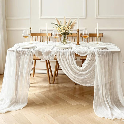 White Table Runner, 10FT Ivory White Cheesecloth Boho Gauze Table Runner - Image 7