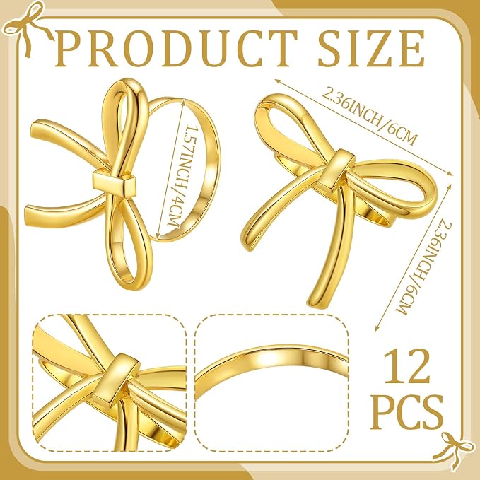 12 Pcs Gold Bow Napkin Rings, Metal Butterfly Napkin Holders - Image 3