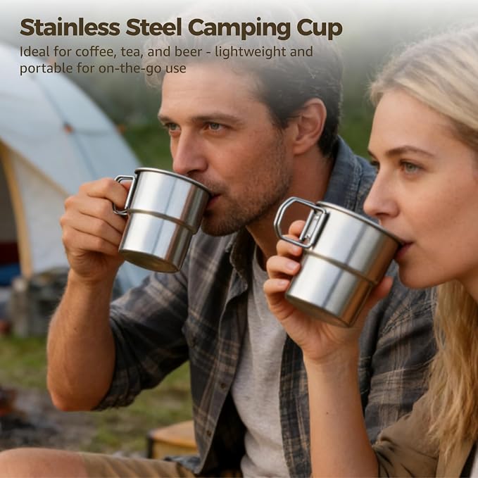Joyibay 4 Pcs Stainless Steel Camping Cups, 10 oz Stackable Mugs w/Handle | 304 - Image 2