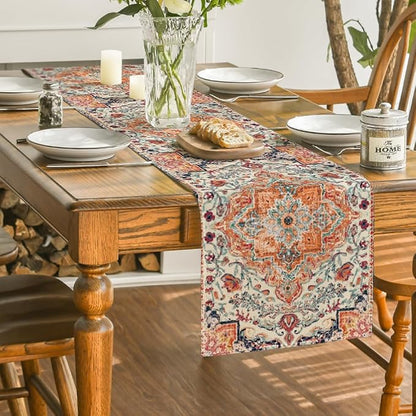 Artoid Mode Boho Bohemia Style Orange Table Runner, Country Rustic Farmhouse - Image 4