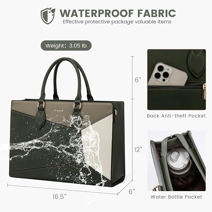 LOVEVOOK Laptop Bag for Women, 15.6 lnch Waterproof Lightweight Leather Tote Bag - Image 6