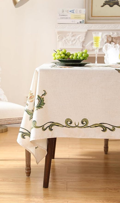 patdrea Designer Linen Rectangle Tablecloth,Vintage French Floral Tablecloths,Wrinkle Free Table Cloth,Decorative Table Cover Cloth for Kitchen,Dining,Tea Party,Home,Christmas,63"*102"