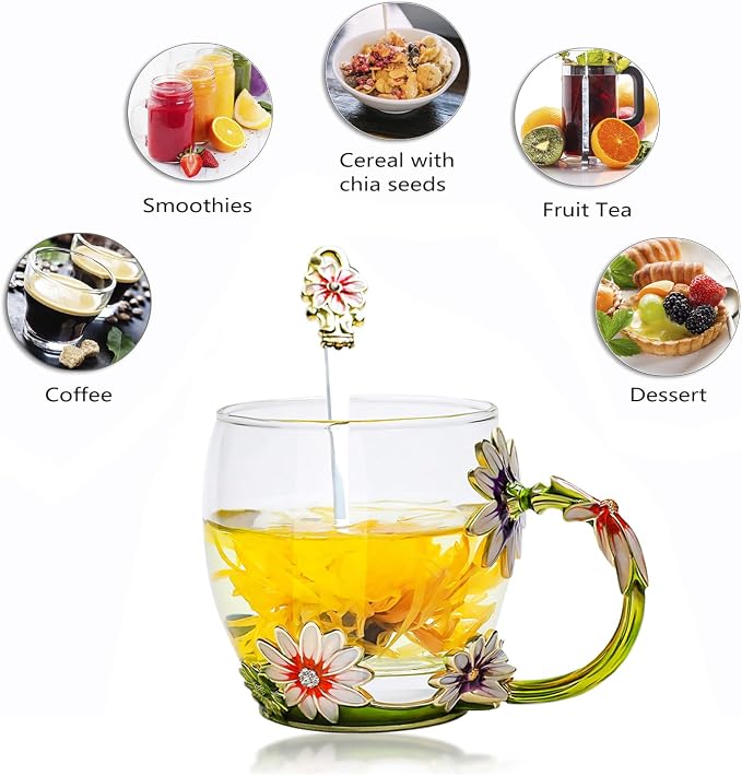 Tea Cup Glass Coffee Mugs, Fancy Tea Cup Set Birthday Christmas Valentine's Day - Image 3