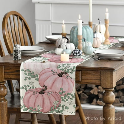 Artoid Mode 210 GSM Fall Table Runner 13x48 Inch Home Party Decor | Pink - Image 3